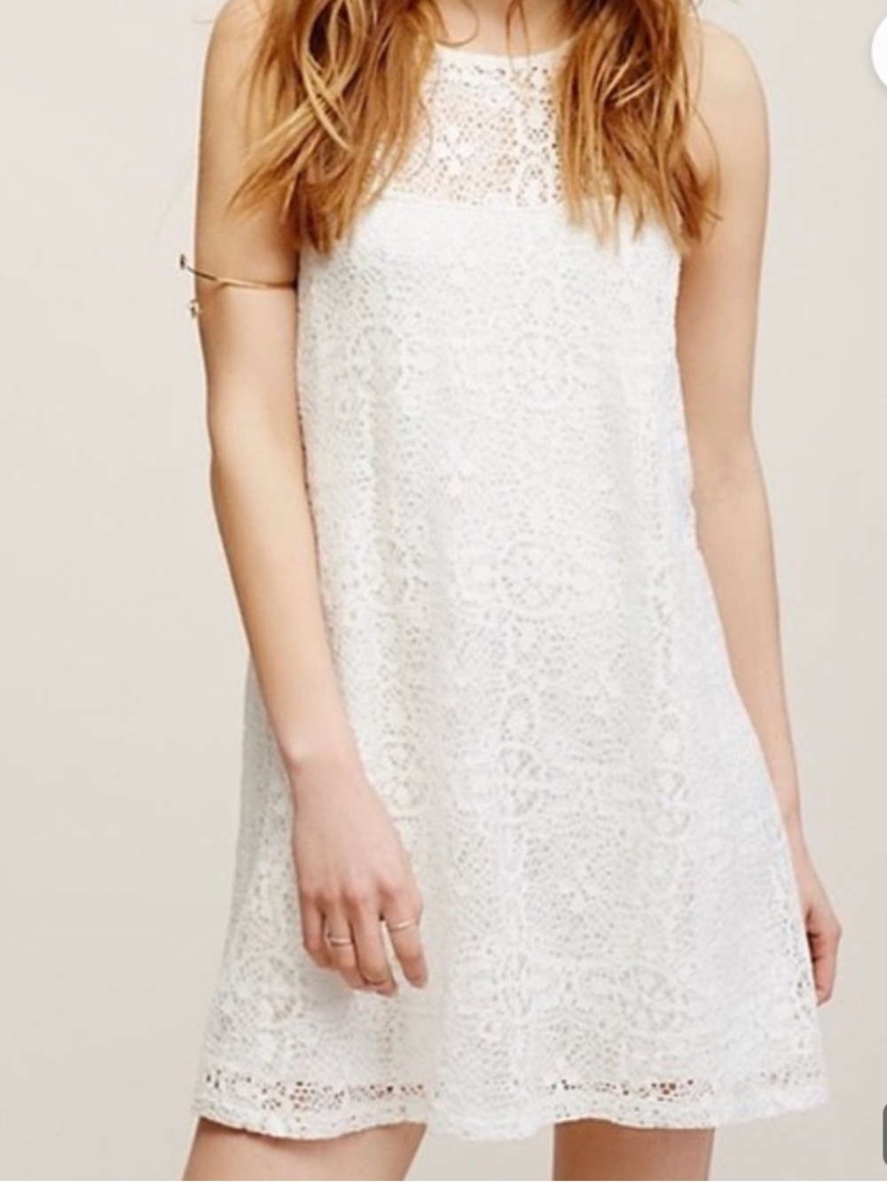 Free People White Crochet Lace A -Line Mini Dress with Back Cut Outs Sz M